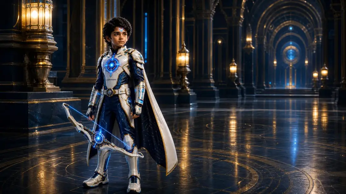 The Learnorama archer explorer standing in a great hall of light