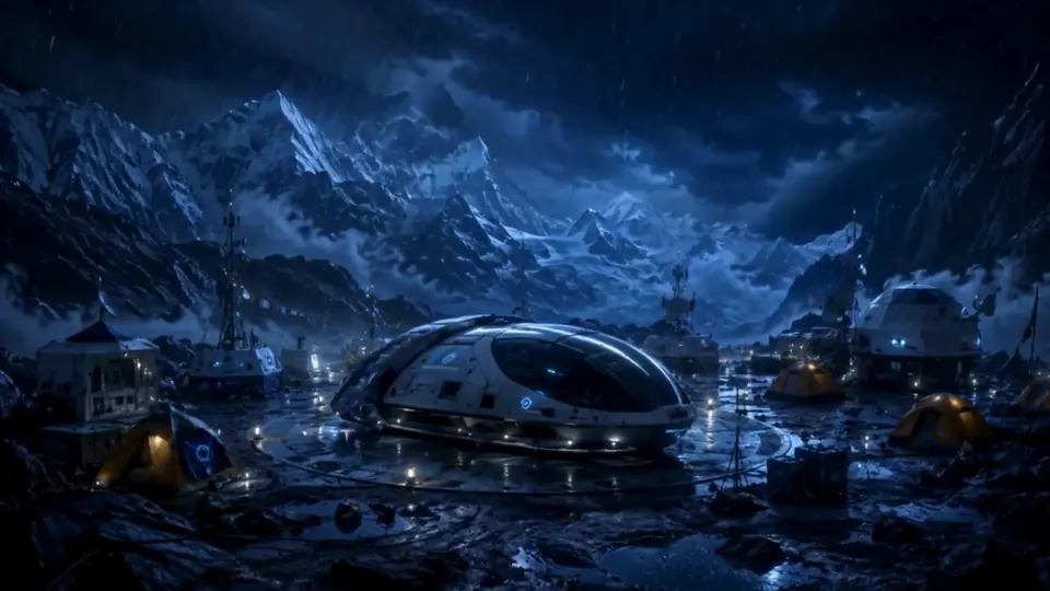 The Learnorama Explorer Pod at a Himalayan base camp at night, from Mission Bharat